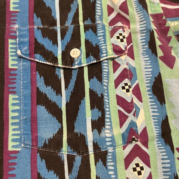 Vintage Wrangler Long Tail Aztec Striped Shirt Mens 16.5-34 Cowboy Country - Picture 4 of 9